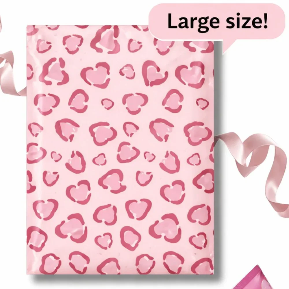 20ct Large 14.5 x 19 Leopard Hearts Poly Mailers - Picture 1 of 3